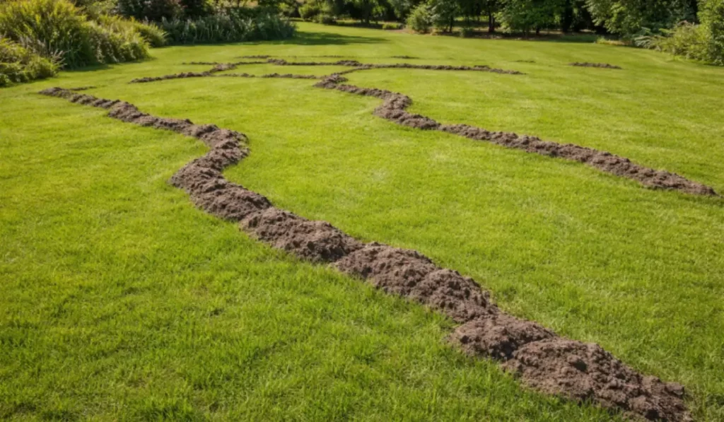 Mole removal required as large lawn tunnels create raised ridges and damage grass root systems underneath.